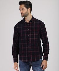 Camisa-Masculina-Comfort-Estampada-Xadrez-em-Flanela-com-Bolso-Manga-Longa-Azul-Marinho-9809554-Azul_Marinho_1