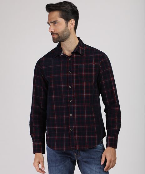 Camisa-Masculina-Comfort-Estampada-Xadrez-em-Flanela-com-Bolso-Manga-Longa-Azul-Marinho-9809554-Azul_Marinho_1