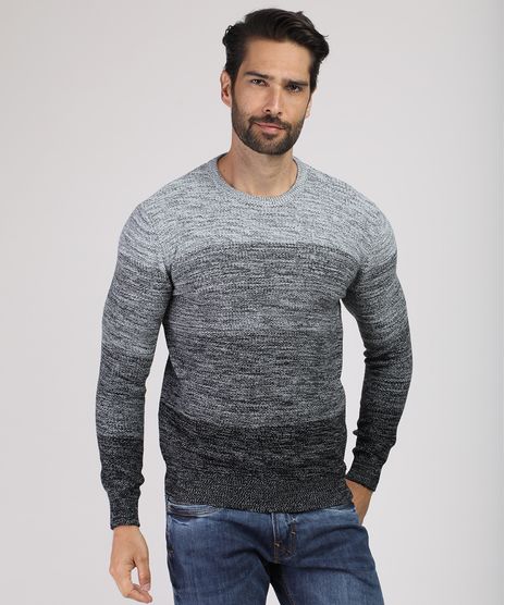 Sueter-Masculino-Degrade-Listrado-em-Trico-Gola-Careca--Cinza-Mescla-Claro-9801196-Cinza_Mescla_Claro_1