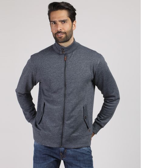 Jaqueta-Masculina-em-Moletom-com-Bolsos-Gola-Alta-Cinza-Mescla-Escuro-9789896-Cinza_Mescla_Escuro_1