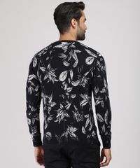 Sueter-Masculino-Estampado-Floral-em-Trico-Gola-Careca-Preto-9822378-Preto_2