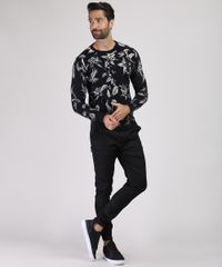 Sueter-Masculino-Estampado-Floral-em-Trico-Gola-Careca-Preto-9822378-Preto_3