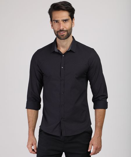 Camisa-Masculina-Slim-Estampada-Mini-Print-Manga-Longa-Preta-9817471-Preto_1