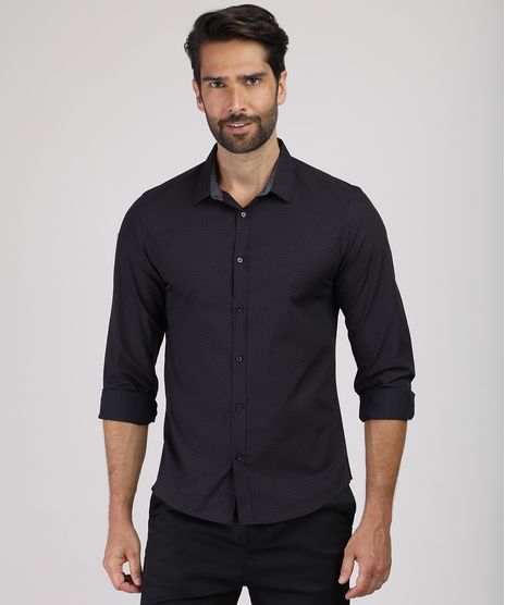 Camisa-Masculina-Slim-Estampada-Mini-Print-Manga-Longa-Preta-9817471-Preto_1