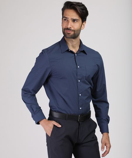 Camisa-Social-Masculina-Comfort-Estampada-Mini-Print-com-Bolso-Manga-Longa-Azul-Marinho-9831776-Azul_Marinho_1