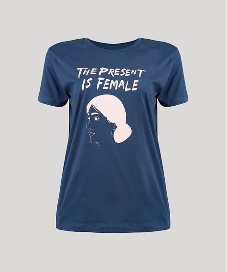 T-Shirt-Feminina-Mindset--The-Present-is-Female--Manga-Curta-Decote-Redondo-Azul-Marinho-9946221-Azul_Marinho_1