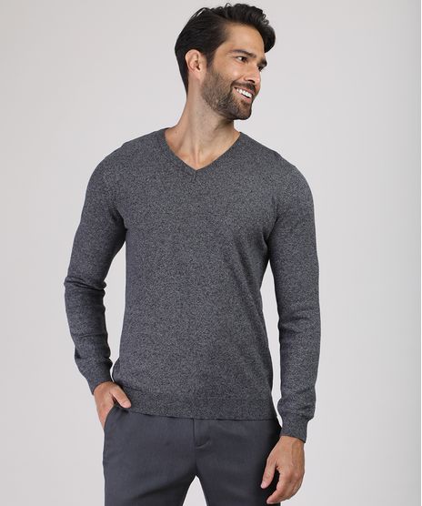 Sueter-Masculino-em-Trico-Gola-V-Cinza-Mescla-Escuro-9784342-Cinza_Mescla_Escuro_1