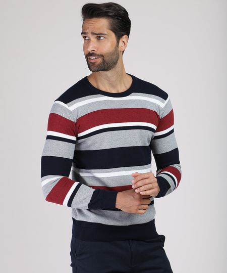 Sueter-Masculino-Listrado-em-Trico-Gola-Careca-Azul-Marinho-9780960-Azul_Marinho_1
