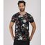 Camiseta-Masculina-Slim-Estampada-Floral-com-Cobra-Manga-Curta-Gola-Careca-Preta-9660830-Preto_1