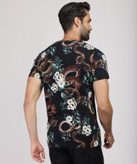 Camiseta-Masculina-Slim-Estampada-Floral-com-Cobra-Manga-Curta-Gola-Careca-Preta-9660830-Preto_2