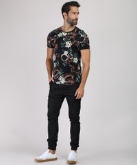 Camiseta-Masculina-Slim-Estampada-Floral-com-Cobra-Manga-Curta-Gola-Careca-Preta-9660830-Preto_3