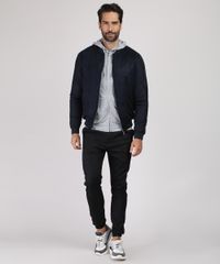 Jaqueta-Bomber-Masculina-Slim-Acolchoada-em-Suede-com-Nylon-e-Bolsos-Azul-Escuro-9816121-Azul_Escuro_3