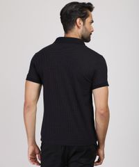 Polo-Masculina-Slim-em-Piquet-Estampada-Mini-Print-com-Bolso-Manga-Curta-Preta-9867095-Preto_2