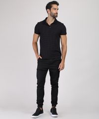 Polo-Masculina-Slim-em-Piquet-Estampada-Mini-Print-com-Bolso-Manga-Curta-Preta-9867095-Preto_3