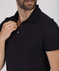 Polo-Masculina-Slim-em-Piquet-Estampada-Mini-Print-com-Bolso-Manga-Curta-Preta-9867095-Preto_4