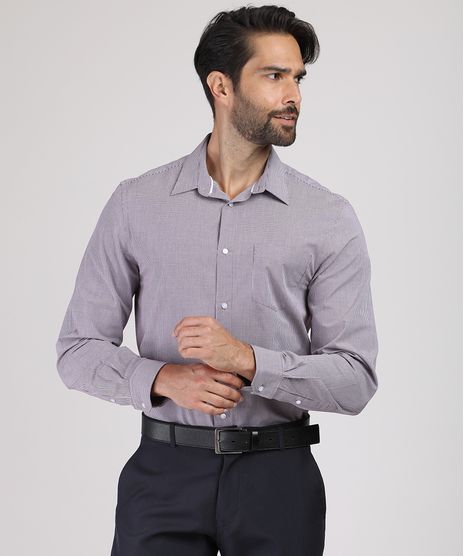 Camisa-Masculina-Comfort-Estampada-Xadrez-Manga-Longa-com-Bolso-Vinho-9831770-Vinho_1