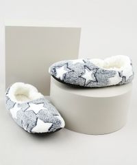 Pantufa-Feminina-Estampada-de-Estrelas-em-Pelucia--Cinza-9849648-Cinza_1