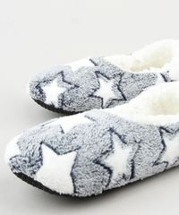 Pantufa-Feminina-Estampada-de-Estrelas-em-Pelucia--Cinza-9849648-Cinza_3