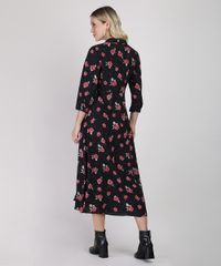 Vestido-Chemise-Feminino-Midi-Estampado-Floral-Manga-3-4-Preto-9892065-Preto_2