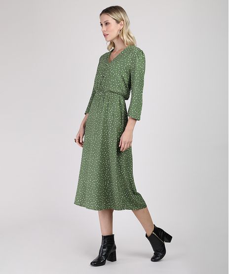 Vestido-Feminino-Midi-Estampado-de-Poa-Manga-3-4-Verde-9892069-Verde_1