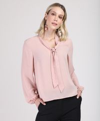 Blusa-Feminina-em-Crepe-com-Gola-Laco-Manga-Bufante-Rose-9847975-Rose_1