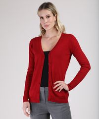 Cardigan-Feminino-Basico-em-Trico-Decote-V-Vermelho-Escuro-9811049-Vermelho_Escuro_1