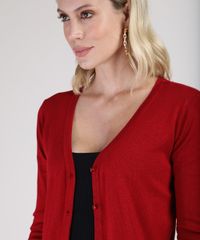 Cardigan-Feminino-Basico-em-Trico-Decote-V-Vermelho-Escuro-9811049-Vermelho_Escuro_4