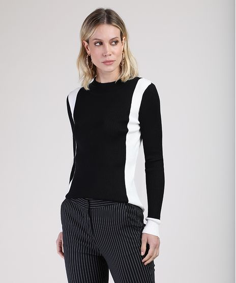 Sueter-Feminino-Bicolor-em-Trico-Decote-Redondo-Preto-9796401-Preto_1