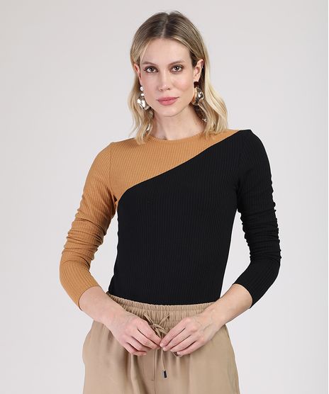 Blusa-Feminina-Canelada-Bicolor-Manga-Longa-Decote-Redondo-Preta-9879258-Preto_1