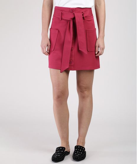 Saia-Feminina-Curta-com-Bolsos-e-Faixa-para-Amarrar-Vermelha-9862757-Vermelho_1