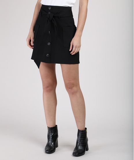Saia-Feminina-Curta-com-Bolsos-e-Faixa-para-Amarrar-Preta-9862757-Preto_1