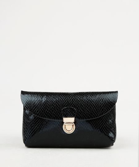 Pochete-Feminina-Pequena-Envelope-Texturizada-Cobra-Preta-9865179-Preto_1