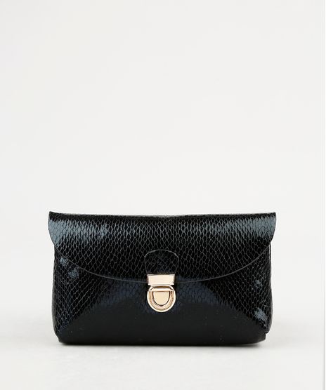 Pochete-Feminina-Pequena-Envelope-Texturizada-Cobra-Preta-9865179-Preto_1