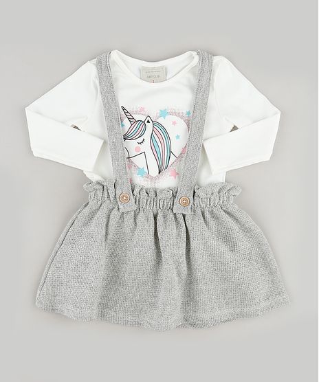 Conjunto-Infantil-de-Blusa-Unicornio-Manga-Longa-Branca---Salopete-com-Textura-e-Botoes-Cinza-9933964-Cinza_1