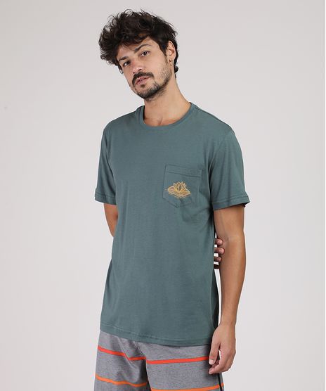 Camiseta-Masculina-Flor-e-Bolso-Manga-Curta-Gola-Careca-Verde-9909260-Verde_1
