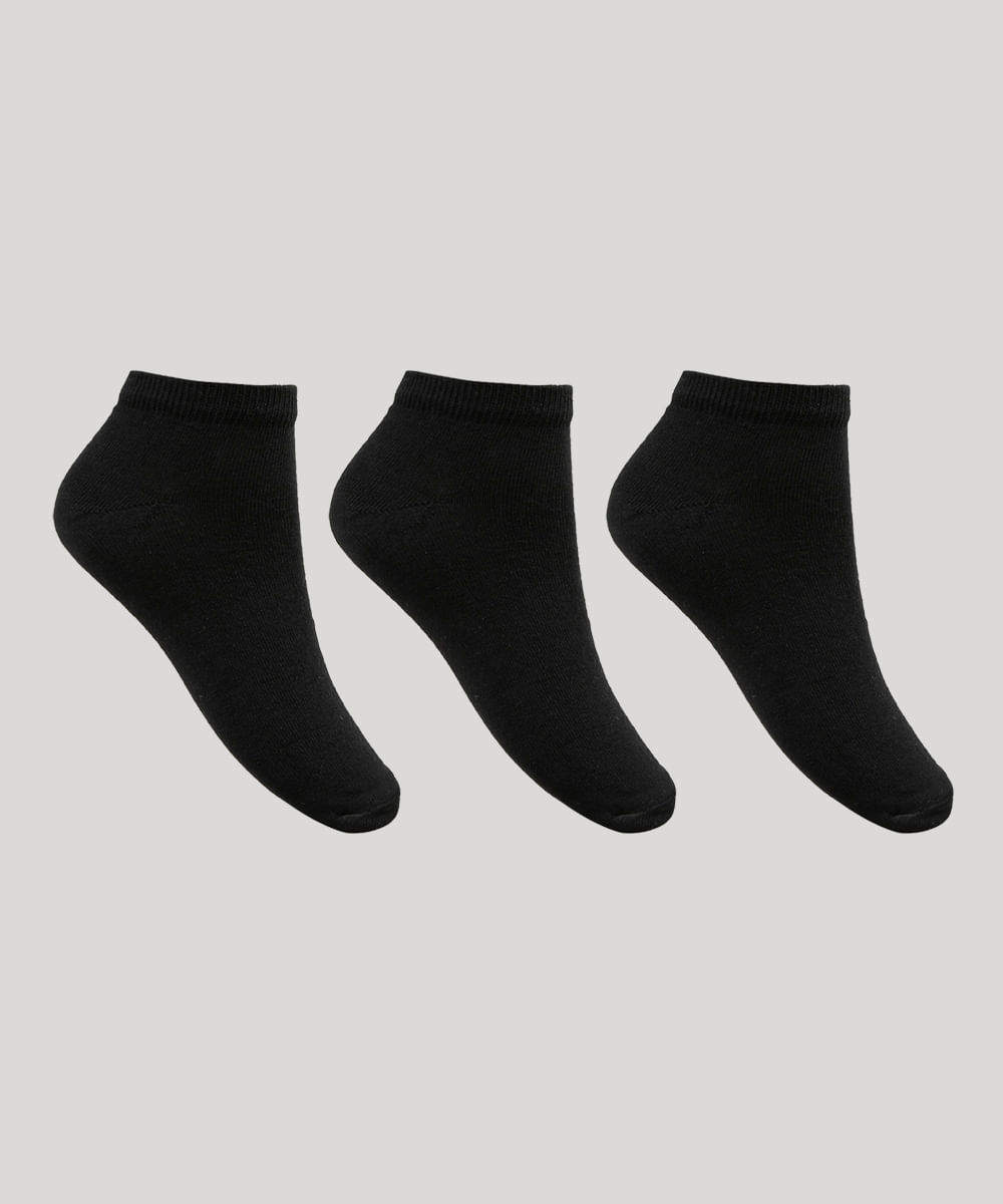 Kit de 3 Meias Femininas Cano Curto Preto