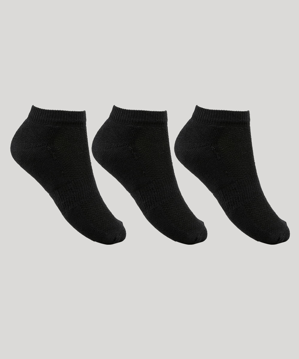 Kit de 3 Meias Masculinas Esportivas Ace Cano Baixo Preto