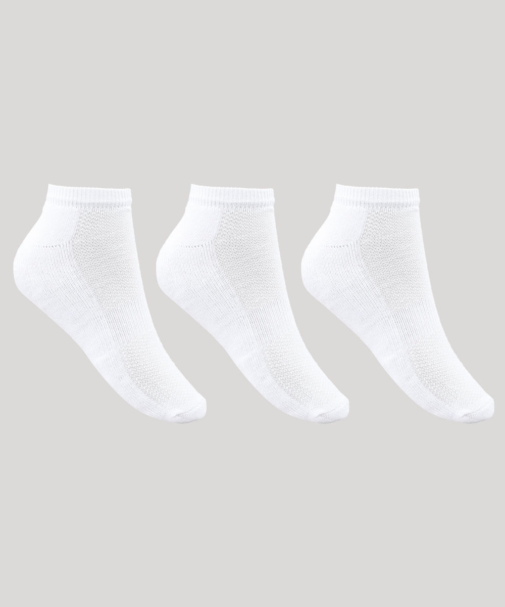 Kit de 3 Meias Masculinas Esportivas Ace Cano Baixo Branco