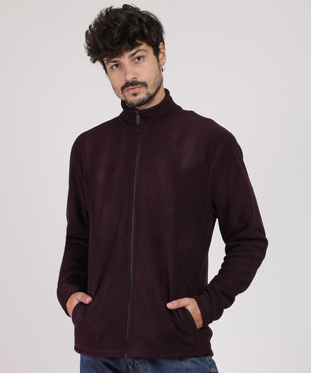 Blusao-Masculino-Basico-em-Fleece-com-Bolsos-Marrom-Escuro-9783388-Marrom_Escuro_1