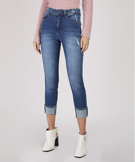 Calca-Jeans-Feminina-Skinny-Cropped-Cintura-Alta-com-Barra-Dobrada-Azul-Escuro-9945403-Azul_Escuro_1