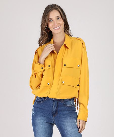 Jaqueta-Feminina-Ampla-com-Bolsos-Mostarda-9811224-Mostarda_1