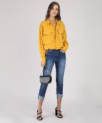 Jaqueta-Feminina-Ampla-com-Bolsos-Mostarda-9811224-Mostarda_3
