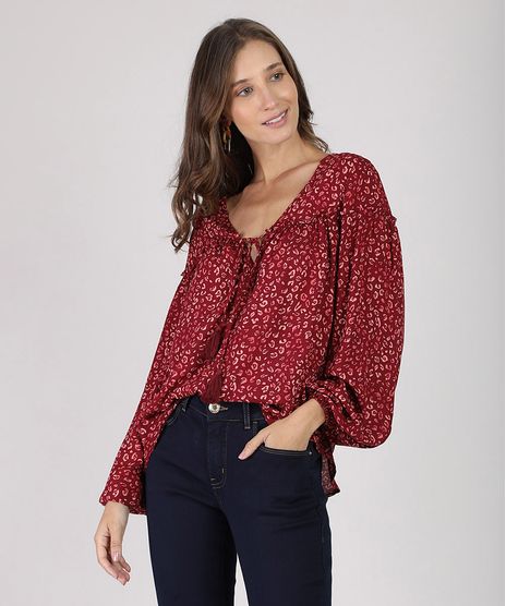Blusa-Feminina-Ampla-Estampada-Animal-Print-Onca-Manga-Longa-Decote-V-Vinho-9821613-Vinho_1