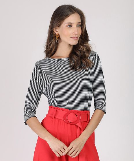 Blusa-Feminina-Canelada-Listrada-Manga-3-4-Decote-Redondo-Preta-9941872-Preto_1
