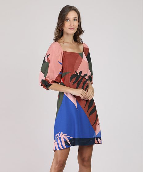 Vestido-Feminino-Curto-Estampado-de-Folhagem-Manga-Bufante-Rose-9879464-Rose_1