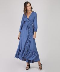 Vestido-Feminino-Longo-Transpassado-Manga-7-8-Azul-9806798-Azul_1