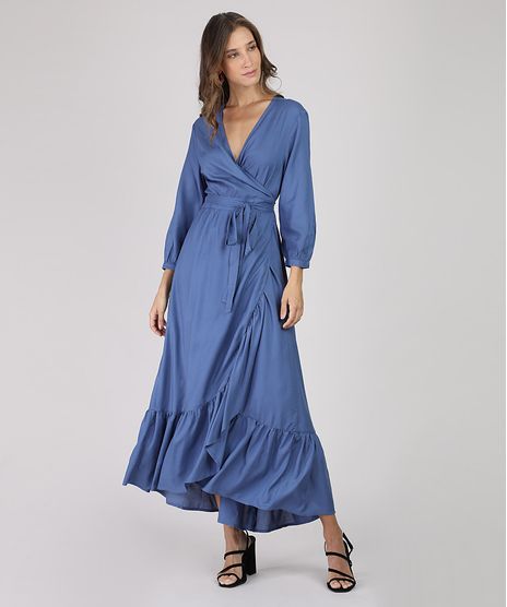 Vestido-Feminino-Longo-Transpassado-Manga-7-8-Azul-9806798-Azul_1