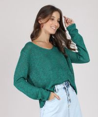 Sueter-Feminino-Amplo-em-Trico-Flame-Decote-V-Verde-9806261-Verde_1