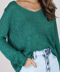 Sueter-Feminino-Amplo-em-Trico-Flame-Decote-V-Verde-9806261-Verde_4