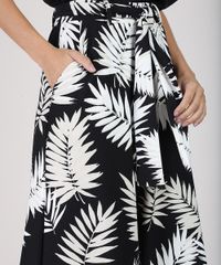 Calca-Feminina-Pantacourt-Cintura-Media-Estampada-de-Folhagem-com-Faixa-para-Amarrar-Preta-9942625-Preto_4